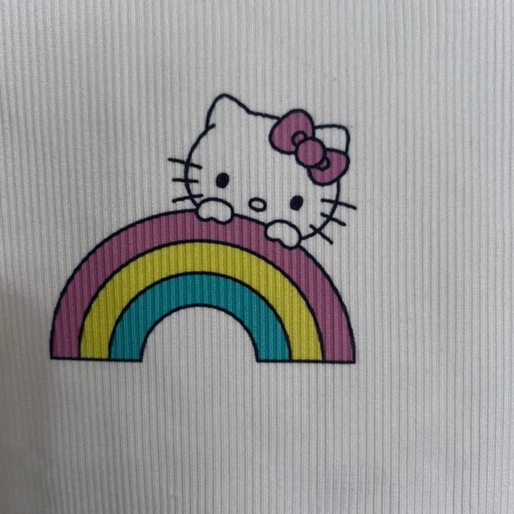 White Hello Kitty rainbow ruffle shorts and top pajama set. - Picture 4 of 7